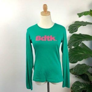 Bdtk.?Green?Pink Long Sleeve Graphic Logo Tee Small